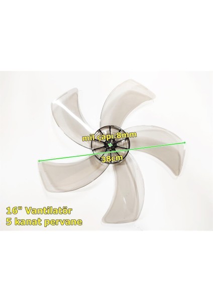 Sern Airking Ottowa Modele Uyumlu Vantilatör Pervanesi 16INÇ 5 Kanat 38CM Füme Renk Pls