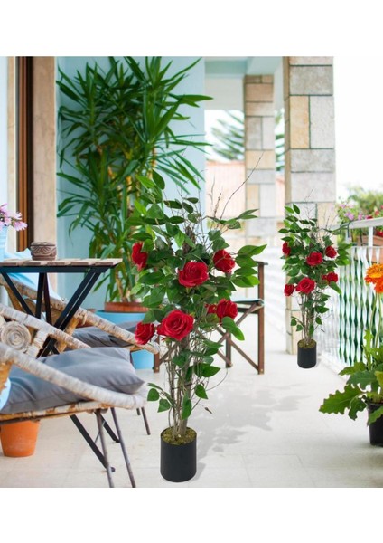 Kırmızı Gül ve Beyaz Begonvil Yapay Ağaçlar, 90cm ve 130cm, doğal görünümlü dekor. modelleri
