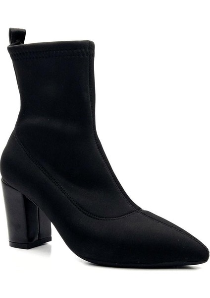 Potinonline K804 Kadın Streç Sivri Burun Kalın Topuk Siyah Dalgıç Bot fiyatları