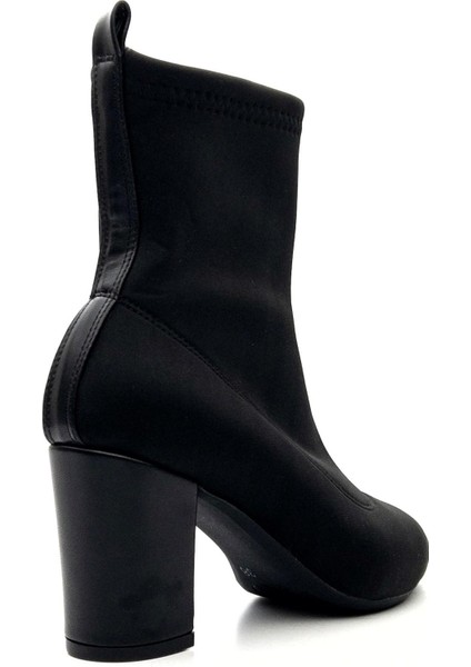 Potinonline K804 Kadın Streç Sivri Burun Kalın Topuk Siyah Dalgıç Bot modelleri