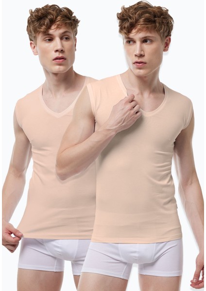 Erkek Ten Rengi 2 Li Paket V Yaka Iz Yapmayan Modal Kolsuz Görünmez Atlet 064 2M064