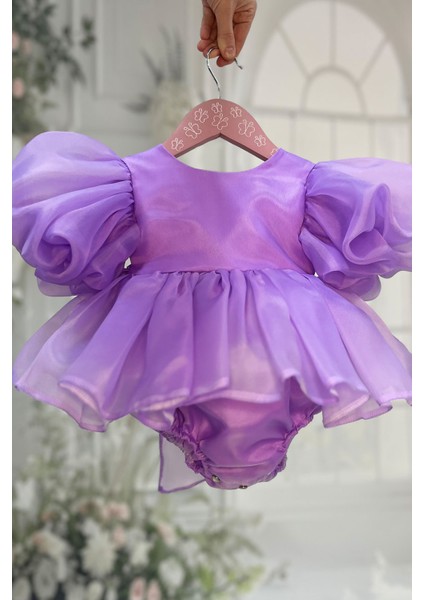 Lila Karolin Pamuk Saten Kız Bebek Çocuk Romper Külotlu Abiye Elbise fiyatları