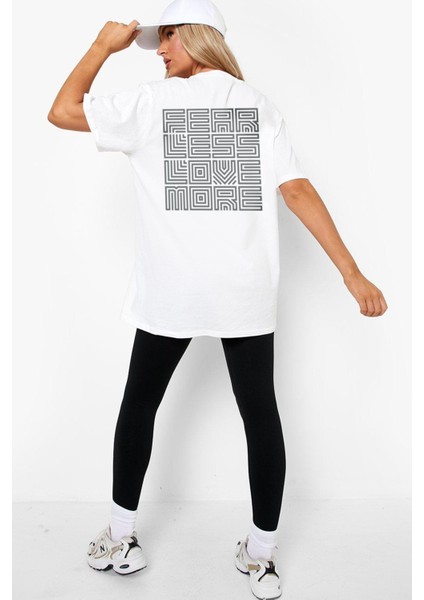 Karede Sevgi Beyaz Kısa Kollu Ön ve Arka Baskılı Oversize Kadın T-Shirt