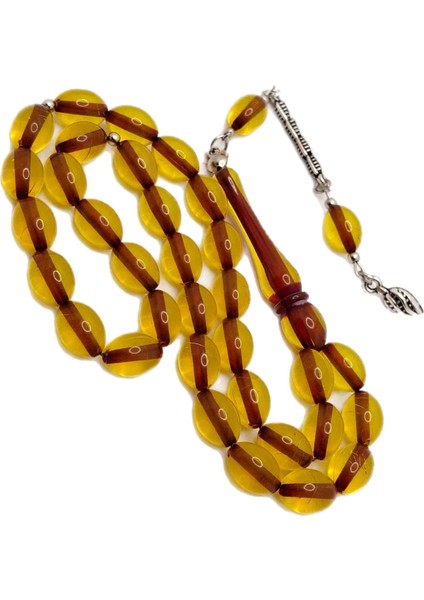 Sarı Renk Beyzi Kesim Toz Kehribar Tesbih