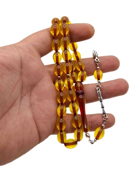 Sarı Renk Beyzi Kesim Toz Kehribar Tesbih fiyatları