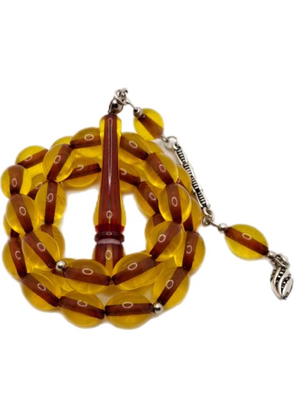 Sarı Renk Beyzi Kesim Toz Kehribar Tesbih modelleri