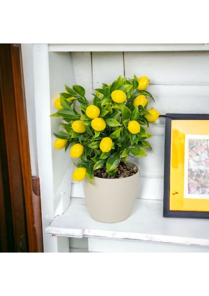 Yapay Limon Ağacı, Beyaz Saksıda, Sarı Renk, 11-30 cm, Çiçekli Dekorasyon