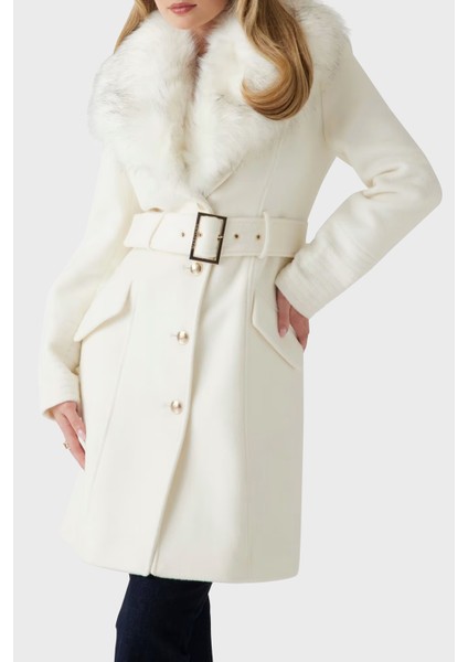 Marciano By Guess Loreta Yün Karışımlı Regular Fit Kemerli Peluş Yaka Kaban 4BGL041799Z Bayan Kaban 4BGL04 1799Z F1AB