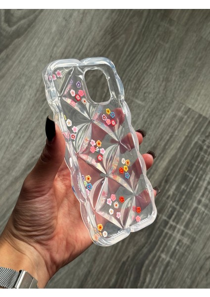 iPhone 12 Pro Uyumlu Kılıf Şeffaf ve Hologram Yastık Desenli Silikon Kılıf