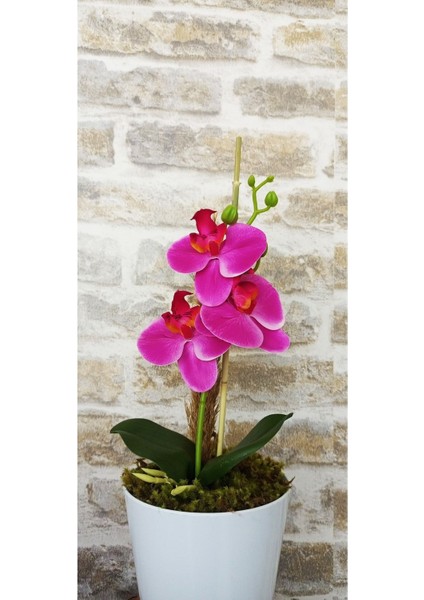Tekno Trust Orkide Yapay Çiçek 1 Adet 38 Cm Fuşya Orkide Çiçeği Yapay Bitki Ağaç Saksıda Yapay Çiçek