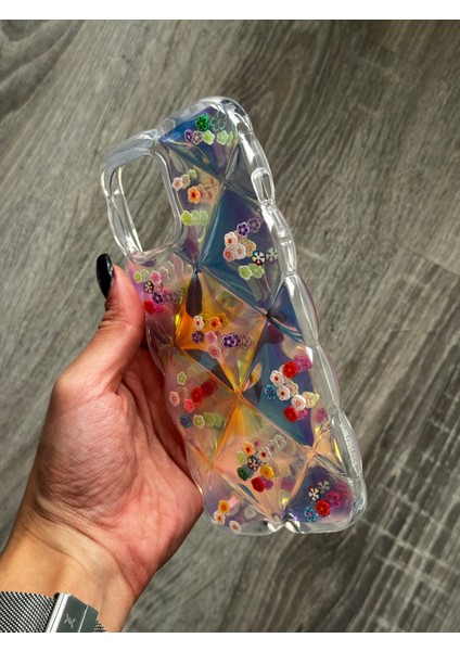 iPhone 12 Pro Max Uyumlu Kılıf Şeffaf ve Hologram Yastık Desenli Silikon Kılıf