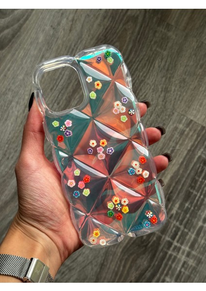 iPhone 12 Pro Max Uyumlu Kılıf Şeffaf ve Hologram Yastık Desenli Silikon Kılıf