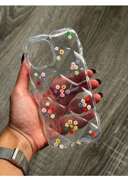 iPhone 12 Pro Max Uyumlu Kılıf Şeffaf ve Hologram Yastık Desenli Silikon Kılıf