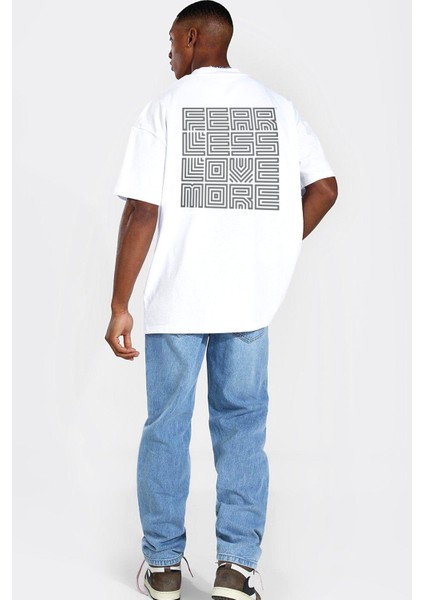 Karede Sevgi Beyaz Kısa Kollu Ön ve Arka Baskılı Oversize Erkek T-Shirt