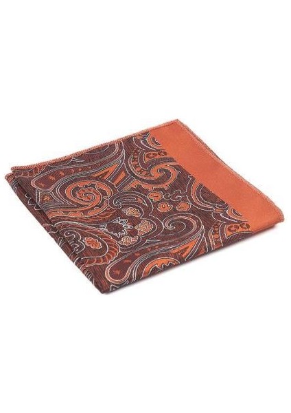Kiremit Beyaz Şal Motif Desen Kravat Mendil Set