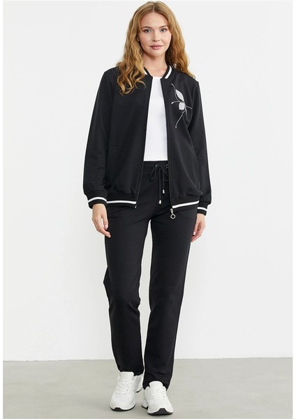 Nakış Detaylı Cepli Fermuarlı Kadın Eşofman Takım