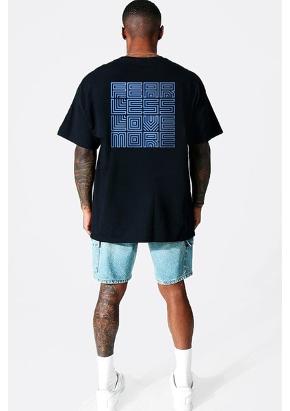 Karede Sevgi Siyah Kısa Kollu Ön ve Arka Baskılı Oversize Erkek T-Shirt