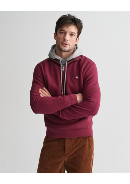 Erkek Bordo Regular Fit Yarım Fermuarlı Kazak 8030211.638