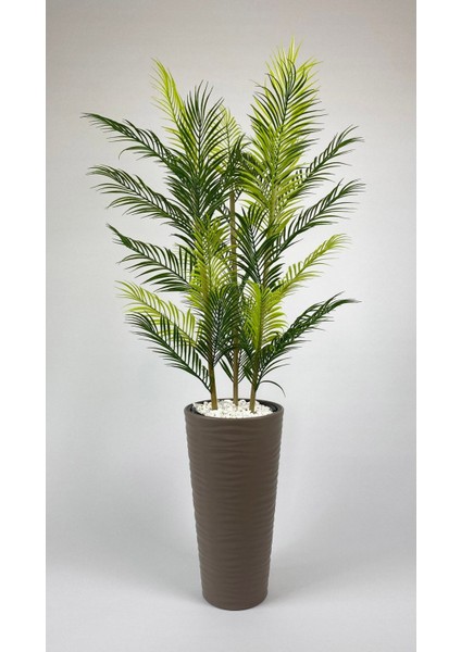 Yapay Areka Ağacı ve Bambu Gövdeli Salon Çiçeği, Bej, 150cm, Saksı, Beyaz