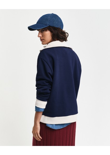 Kadın Lacivert Loose Fit Yarım Fermuarlı Logolu Sweatshirt 4201243.409