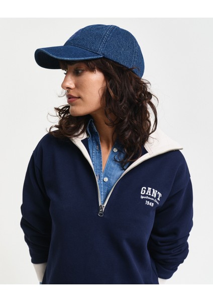 Kadın Lacivert Loose Fit Yarım Fermuarlı Logolu Sweatshirt 4201243.409