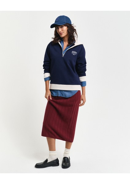 Kadın Lacivert Loose Fit Yarım Fermuarlı Logolu Sweatshirt 4201243.409