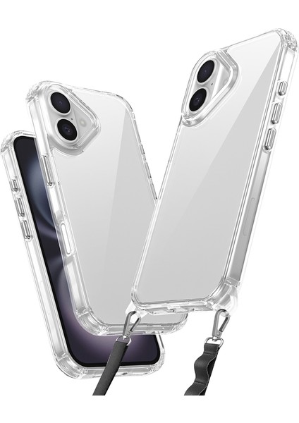 iPhone 16 Plus Kılıf Airbagli Takılabilir Askı Aparatlı Zore Snap Silikon Kapak-Şeffaf
