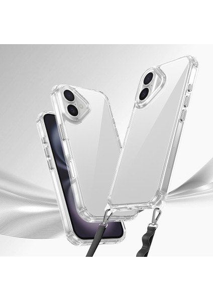 iPhone 16 Plus Kılıf Airbagli Takılabilir Askı Aparatlı Zore Snap Silikon Kapak-Şeffaf