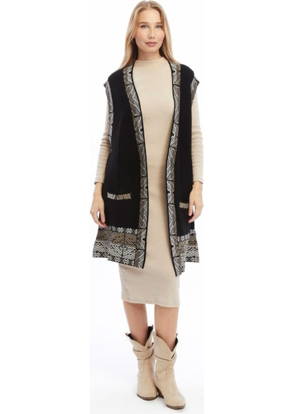 Kadın Cep Detaylı Kalın Triko Yelek