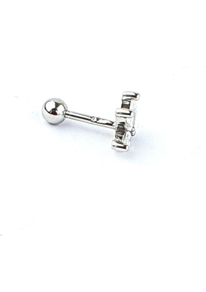 Zirkon Taş Detaylı 925AYAR Gümüş Tragus Helix Kikirdak Piercing