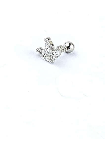 Zirkon Taş Detaylı 925AYAR Gümüş Tragus Helix Kikirdak Piercing