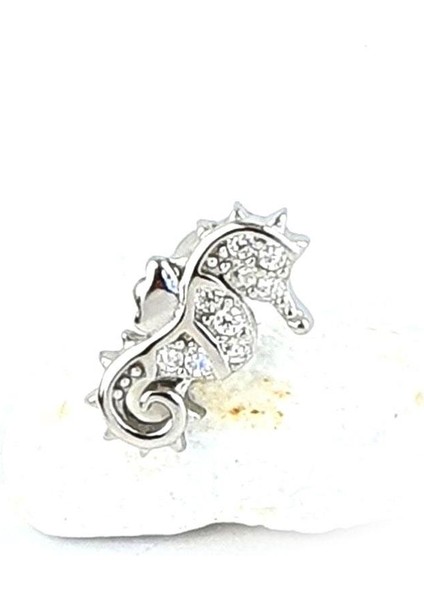Zirkon Taş Detaylı Deniz Atı Figürlü 925AYAR Gümüş Tragus Helix Kikirdak Piercing