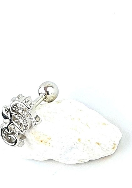 Zirkon Taş Detaylı Deniz Atı Figürlü 925AYAR Gümüş Tragus Helix Kikirdak Piercing