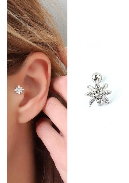 Zirkon Taş Detaylı 925AYAR Gümüş Tragus Helix Kikirdak Piercing fırsatları