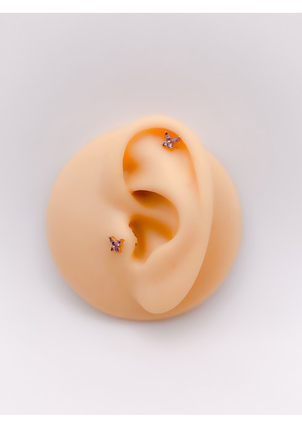 Cerrahi Çelik Piercing Zirkon Taşlı Minimal Kelebek Figürlü Kıkırdak Helix Tragus PIERCING(1ADET)
