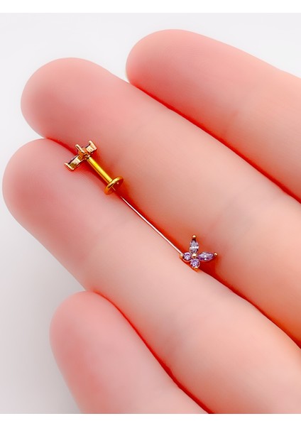 Cerrahi Çelik Piercing Zirkon Taşlı Minimal Kelebek Figürlü Kıkırdak Helix Tragus PIERCING(1ADET)