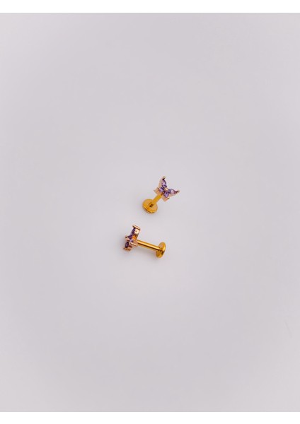 Cerrahi Çelik Piercing Zirkon Taşlı Minimal Kelebek Figürlü Kıkırdak Helix Tragus PIERCING(1ADET)