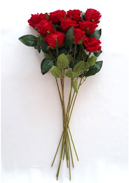 Yapay Çiçek 10 Lu Kadife Gül Demeti Kırmızı