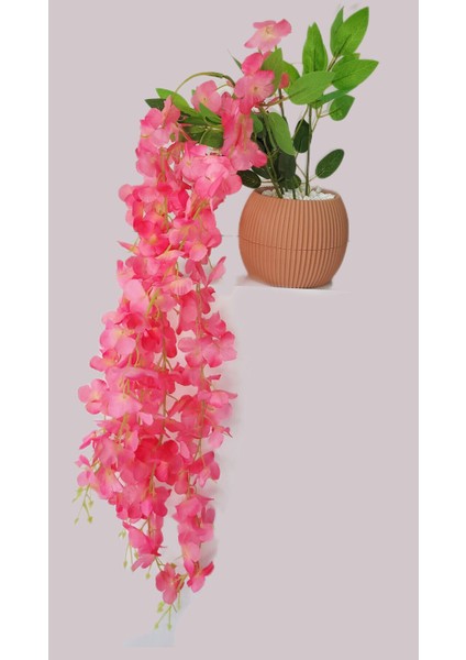 Tekno Trust Yapay Çiçek Kiremit Renk Saksıda Soft Pembe Akasya Sarkıtı 5 Kök 70-80cm