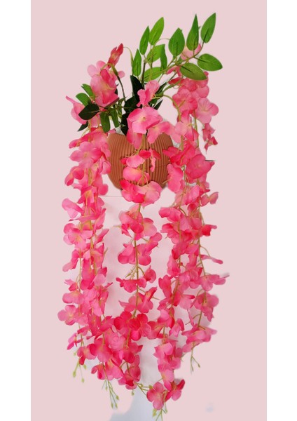 Tekno Trust Yapay Çiçek Kiremit Renk Saksıda Soft Pembe Akasya Sarkıtı 5 Kök 70-80cm