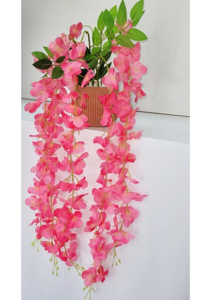 Tekno Trust Yapay Çiçek Kiremit Renk Saksıda Soft Pembe Akasya Sarkıtı 5 Kök 70-80cm