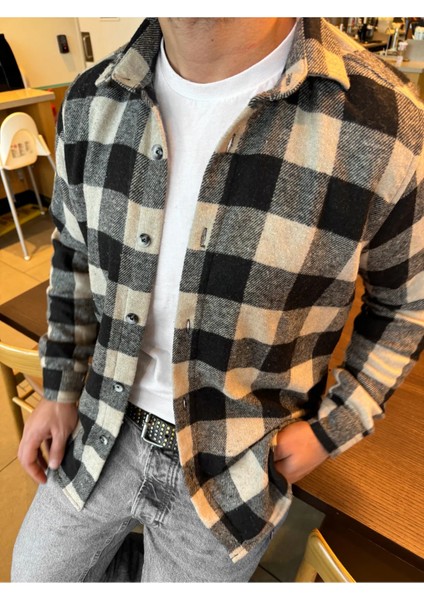 Erkek Oduncu Gömleği Slim Fit Dar Kalıp Ekose Desen Uzun Kollu