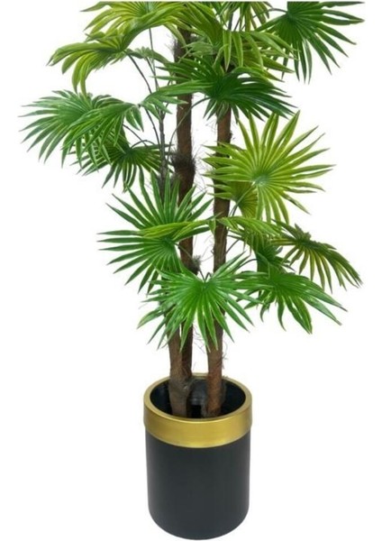 Tekno Trust Yapay Ağaç Yelpaze Palmiye 4katlı Fanpalm 32 Yaprak Altın Kemerli Siyah Saksıda 170*65cm