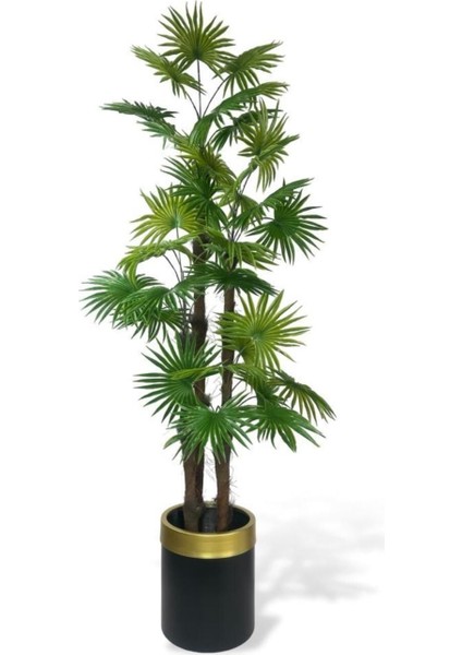 Tekno Trust Yapay Ağaç Yelpaze Palmiye 4katlı Fanpalm 32 Yaprak Altın Kemerli Siyah Saksıda 170*65cm