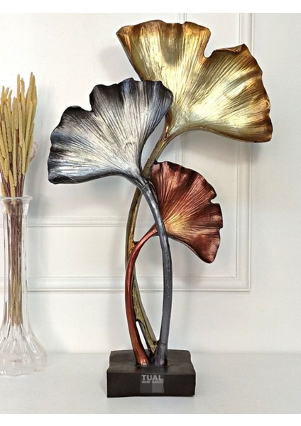 Çok Renkli Dekoratif Dev Yaprak Heykel Biblo, Metalik Polyester, 50x30 Boyut