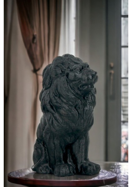 Siyah Beton Aslan Biblo, Dekoratif Heykel, 70x150 cm, Modern Tasarım