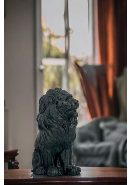 Siyah Beton Aslan Biblo, Dekoratif Heykel, 70x150 cm, Modern Tasarım