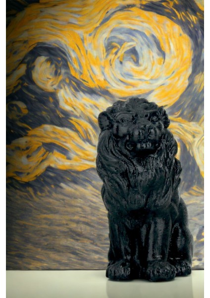 Siyah Beton Aslan Biblo, Dekoratif Heykel, 70x150 cm, Modern Tasarım