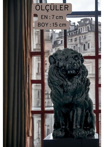 Siyah Beton Aslan Biblo, Dekoratif Heykel, 70x150 cm, Modern Tasarım