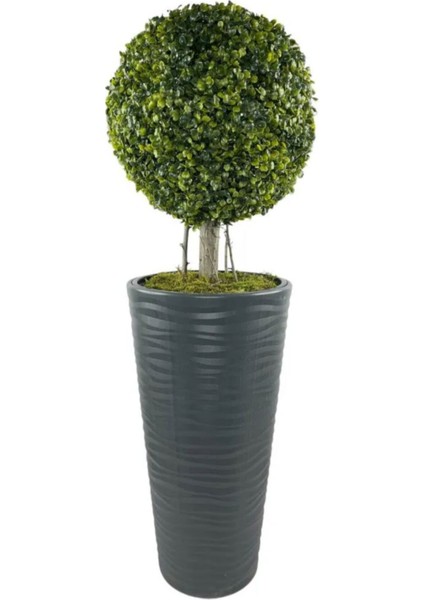 Yapay Çiçek Rüzgar Dekoratif 110 cm Şimşir Top Antresit Saksı Yeşil